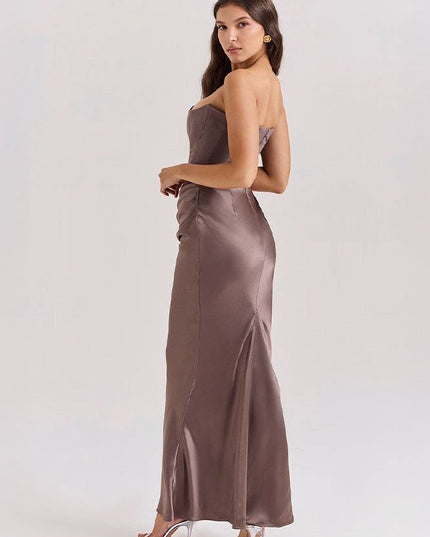 Women's Formal Strapless Satin Ruched Maxi Dress - product image 6