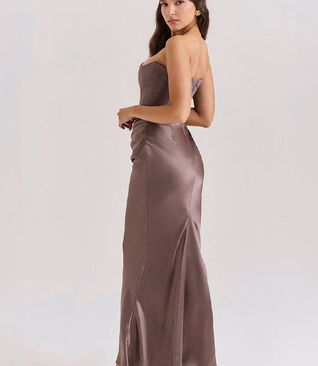 Women's Formal Strapless Satin Ruched Maxi Dress - product image 6