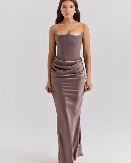 Women's Formal Strapless Satin Ruched Maxi Dress - product image 7