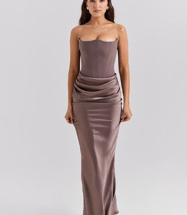 Women's Formal Strapless Satin Ruched Maxi Dress - product image 7