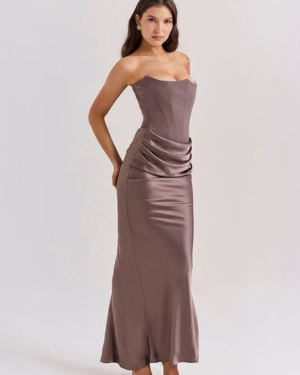 Women's Formal Strapless Satin Ruched Maxi Dress - product image 8