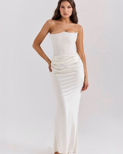 Women's Formal Strapless Satin Ruched Maxi Dress - product image 9