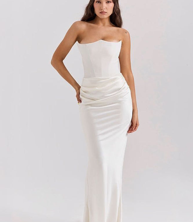 Women's Formal Strapless Satin Ruched Maxi Dress - product image 9