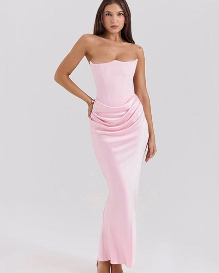 Women's Formal Strapless Satin Ruched Maxi Dress - product image 1