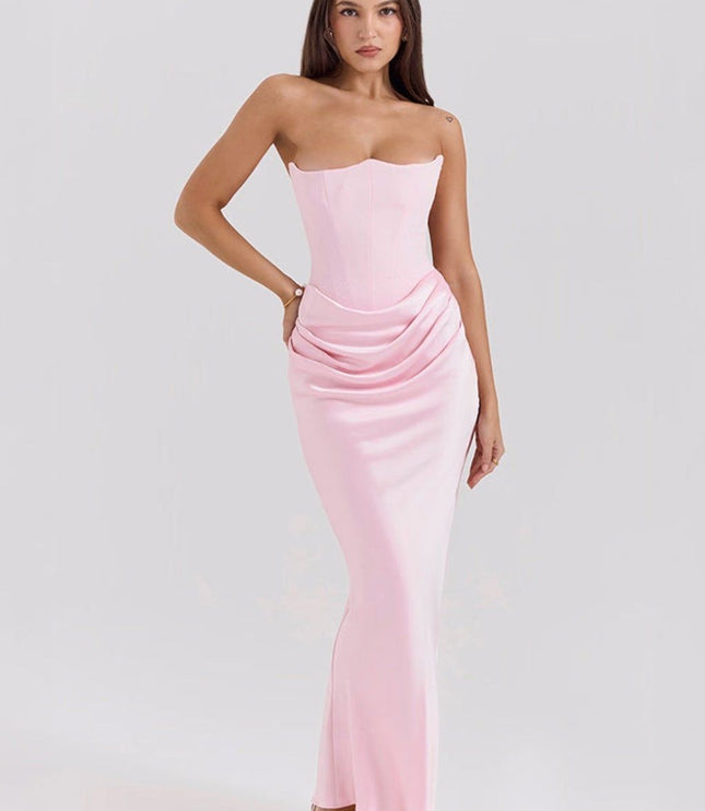 Women's Formal Strapless Satin Ruched Maxi Dress - product image 1
