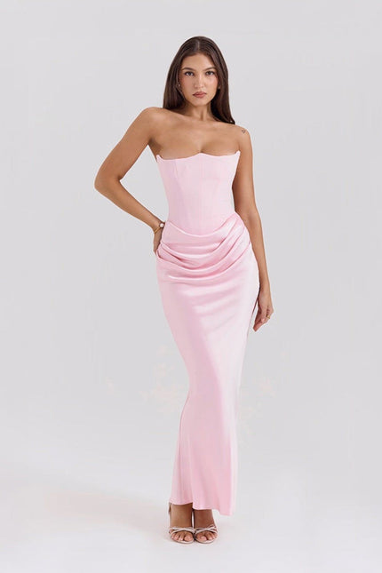 Women's Formal Strapless Satin Ruched Maxi Dress - product image 1