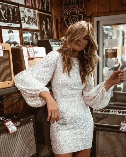 Women's Full Sleeve Gathered Cuff Sequin Dress
