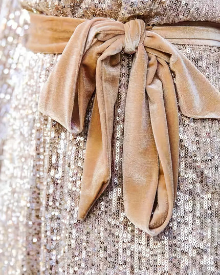 Women's Full Sleeve Gold Mini Sequin Dress