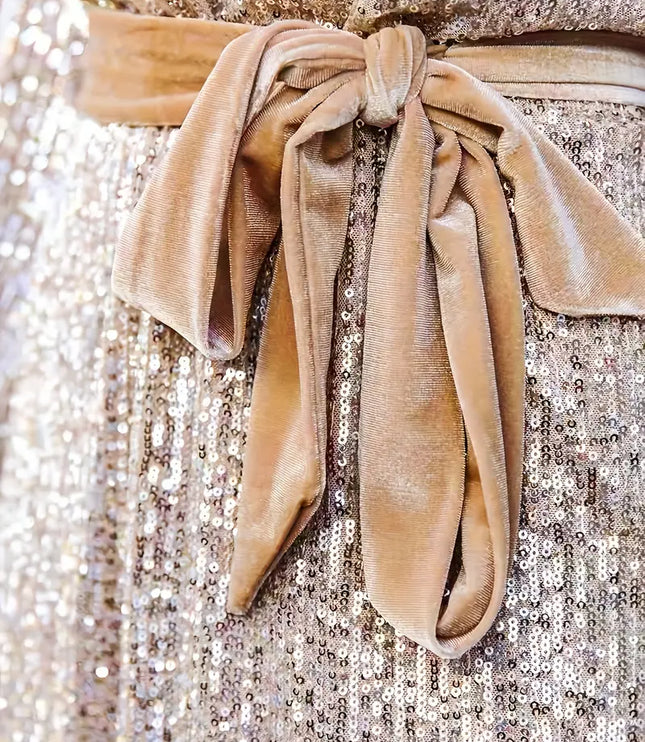 Women's Full Sleeve Gold Mini Sequin Dress