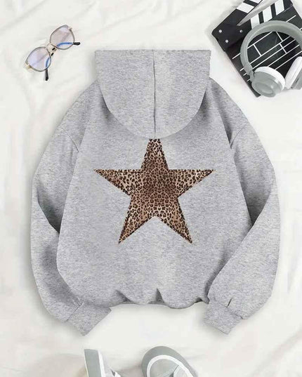 Women's Full Zip Leopard Print Star Hoodie
