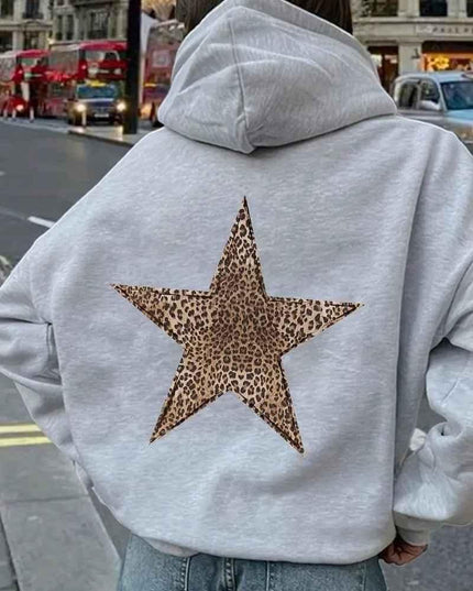 Women's Full Zip Leopard Print Star Hoodie