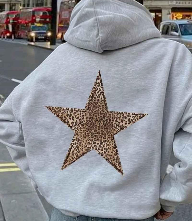Women's Full Zip Leopard Print Star Hoodie
