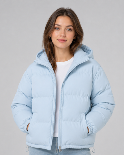 Women's Gathered Cuff Drawstring Puffer Jacket