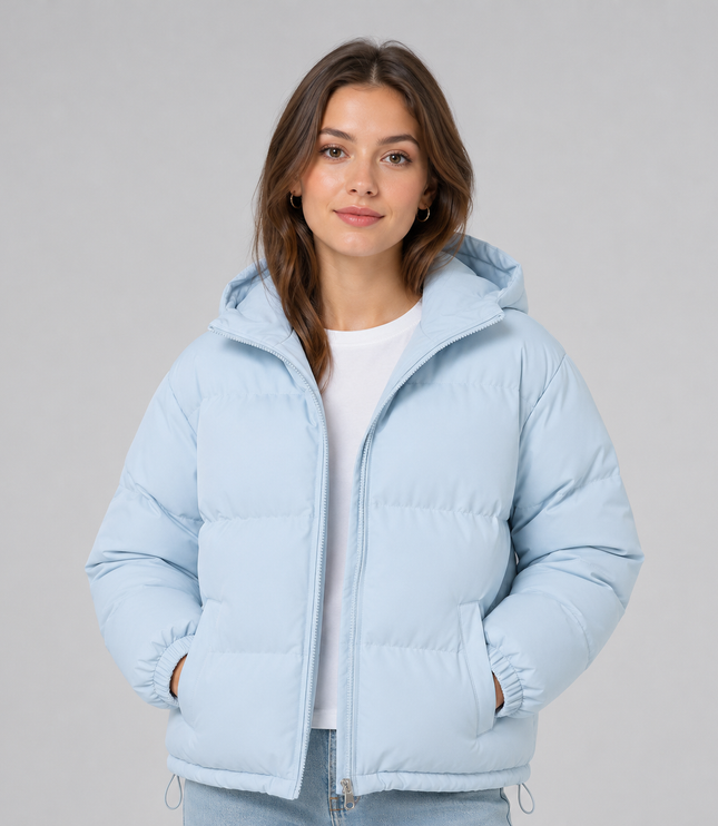 Women's Gathered Cuff Drawstring Puffer Jacket