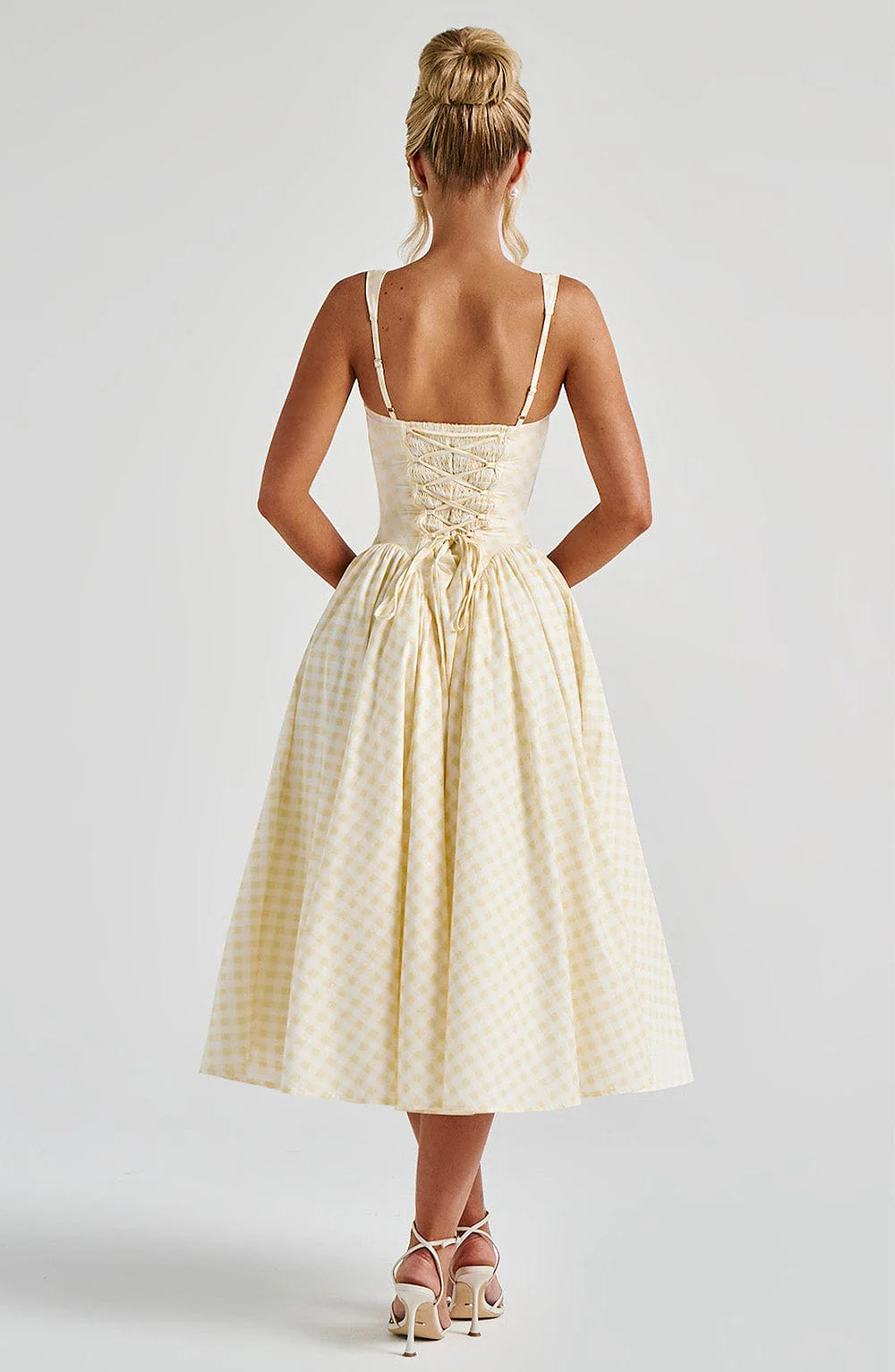 Women's Gingham Midi Dress with Lace-Up Back Lavirel Women's Gingham Midi Dress with Lace-Up Back Lavirel