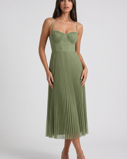 Vestido midi floral verde de verano con escote en V para cóctel mujer