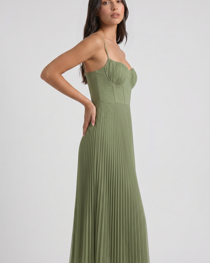 Vestido midi floral verde de verano con escote en V para cóctel mujer