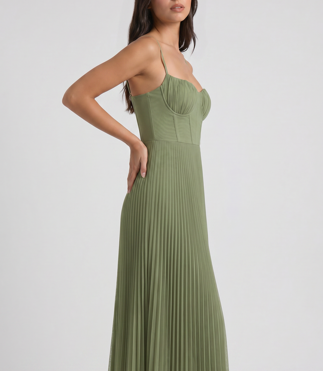 Vestido midi floral verde de verano con escote en V para cóctel mujer