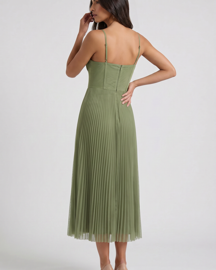 Vestido midi floral verde de verano con escote en V para cóctel mujer