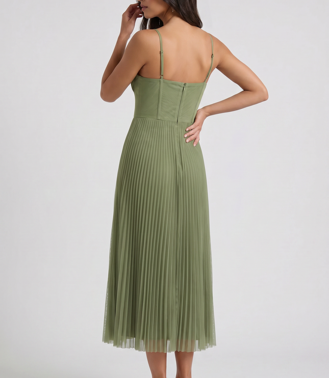 Vestido midi floral verde de verano con escote en V para cóctel mujer