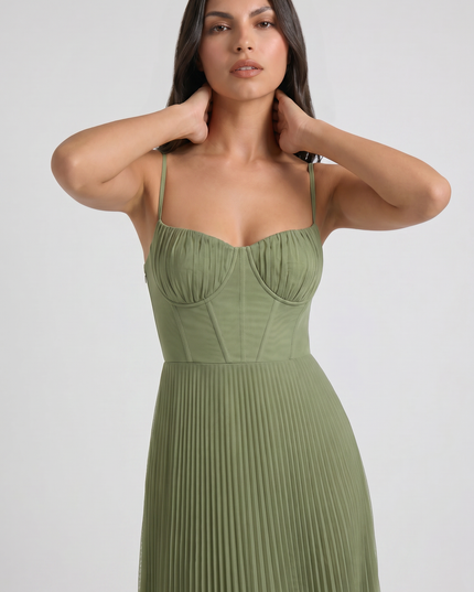 Vestido midi floral verde de verano con escote en V para cóctel mujer