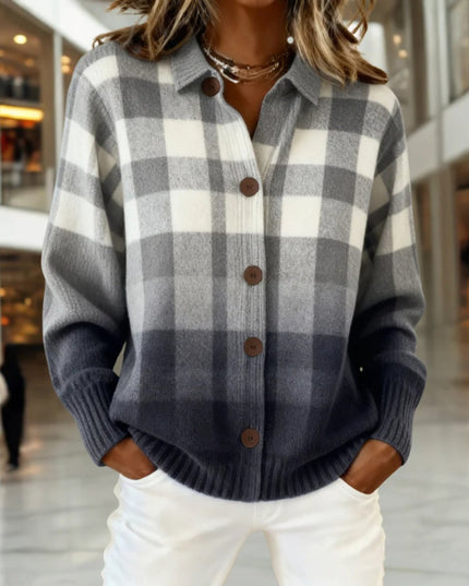 Women's Plaid Button-Front Knit Cardigan Sweater - Multicolor