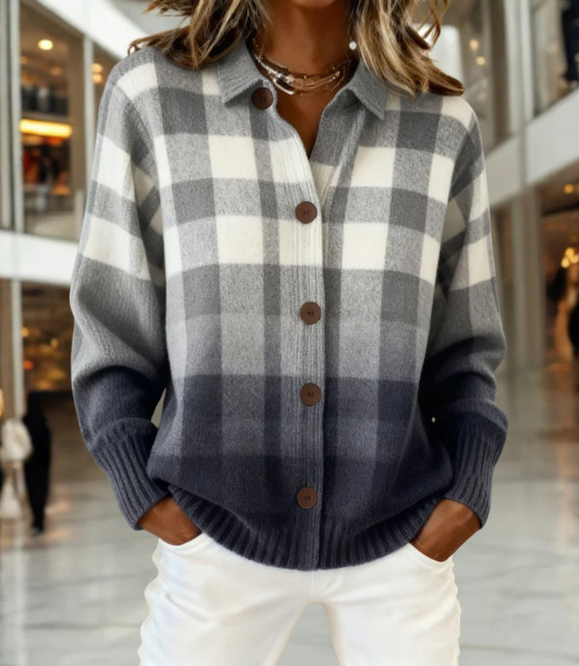 Women's Plaid Button-Front Knit Cardigan Sweater - Multicolor