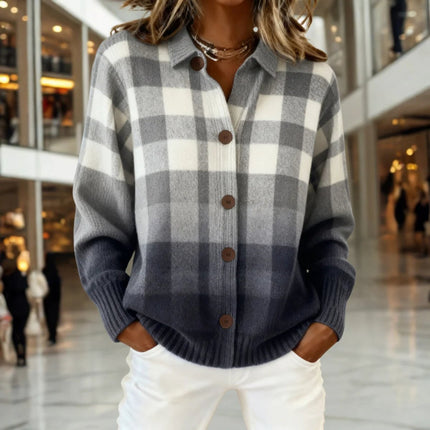 Women's Plaid Button-Front Knit Cardigan Sweater - Multicolor