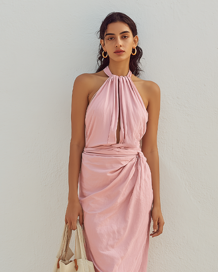 Women's Halter Neck Dress with Wrap-Style Skirt