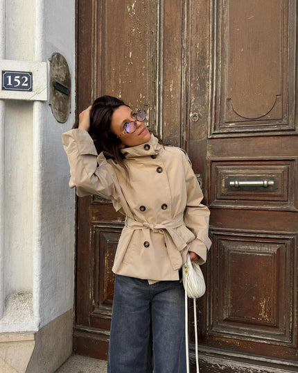 Women's Hip-Length Stand Collar Trench Coat
