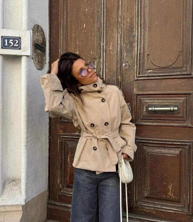 Women's Hip-Length Stand Collar Trench Coat