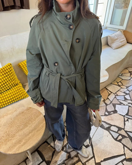 Women's Hip-Length Stand Collar Trench Coat