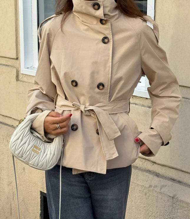 Women's Hip-Length Stand Collar Trench Coat
