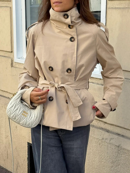Women's Hip-Length Stand Collar Trench Coat