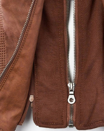 Women's Hooded Faux Leather Moto Jacket Zip-Up