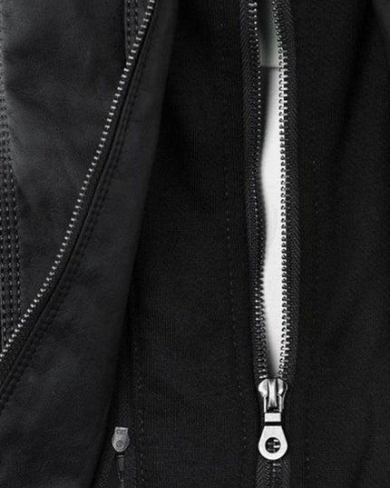 Women's Hooded Faux Leather Moto Jacket Zip-Up