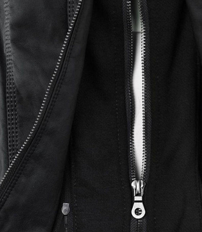 Women's Hooded Faux Leather Moto Jacket Zip-Up
