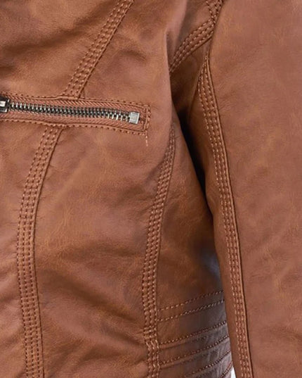 Women's Hooded Faux Leather Moto Jacket Zip-Up