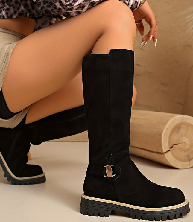 Bexley | Women's Knee High Boots with Block Heel - Black - Image 2