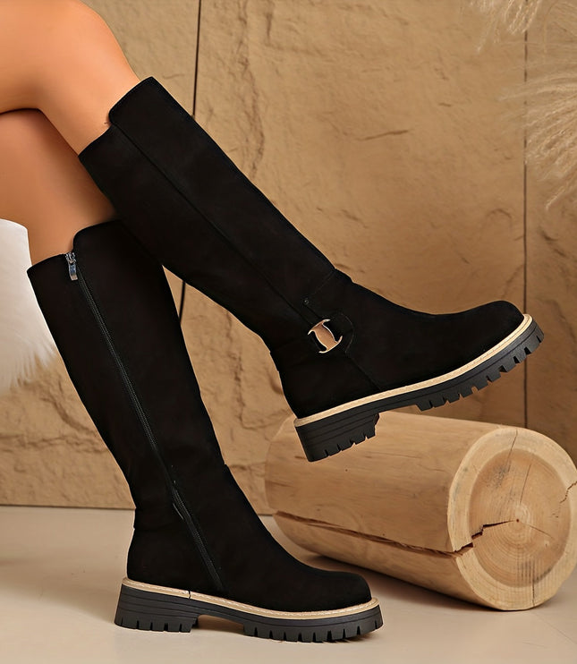 Bexley | Women's Knee High Boots with Block Heel - Black - Image 1