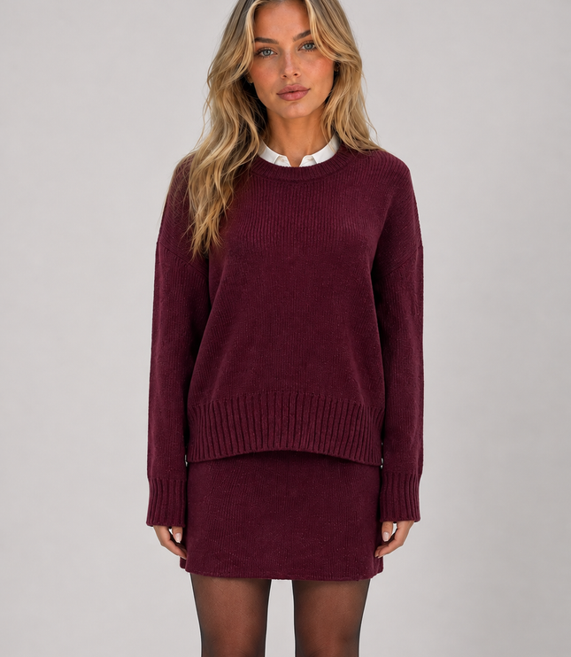 Women's Knitted Co-Ord Set with Jumper and Mini Skirt