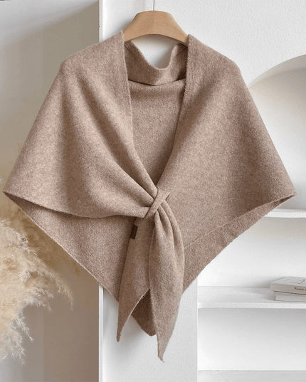 Women's Knitted Shawl Cape with Front Knot