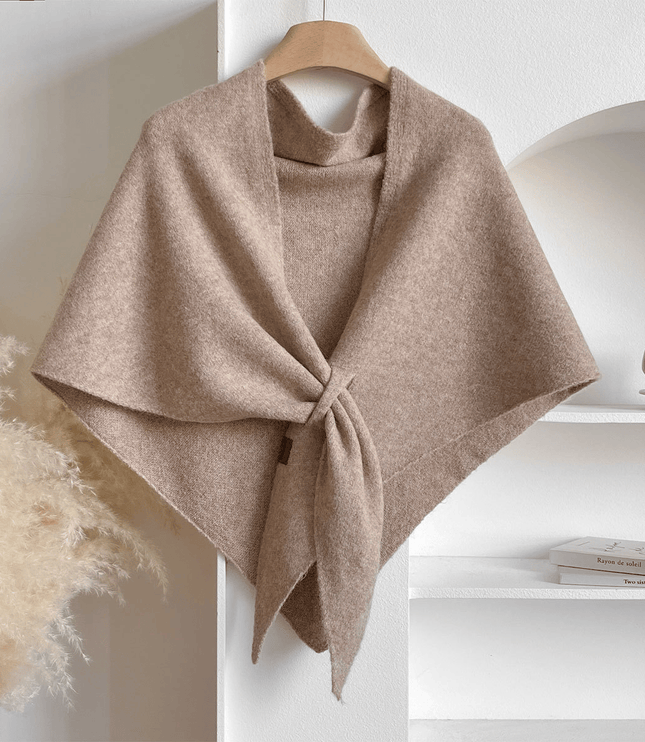 Women's Knitted Shawl Cape with Front Knot