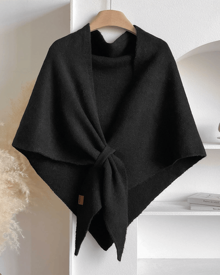 Women's Knitted Shawl Cape with Front Knot