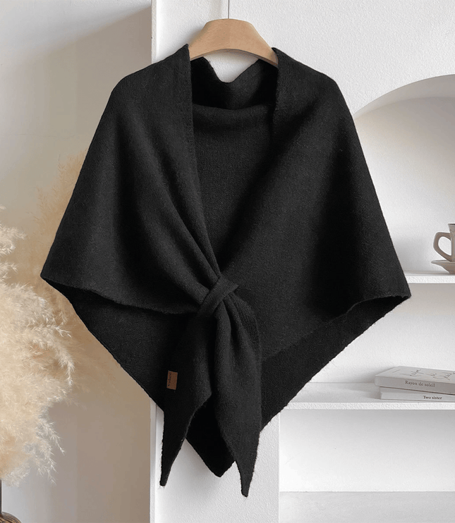 Women's Knitted Shawl Cape with Front Knot