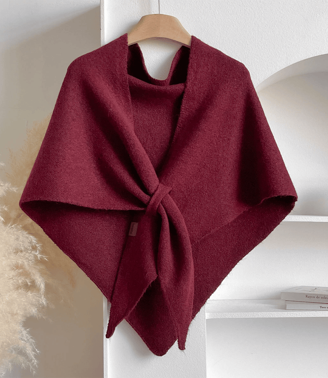 Women's Knitted Shawl Cape with Front Knot