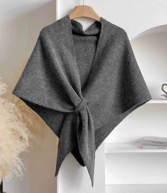 Women's Knitted Shawl Cape with Front Knot