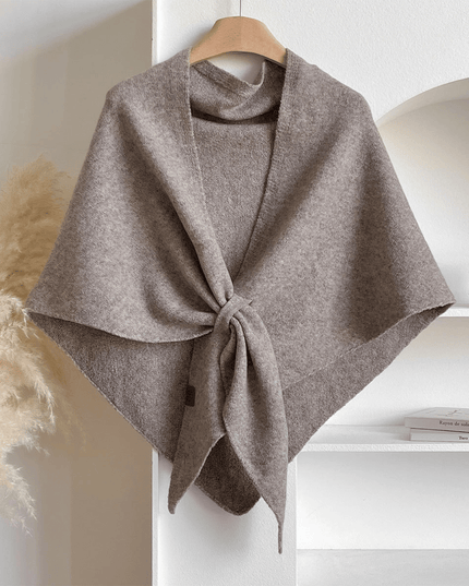 Women's Knitted Shawl Cape with Front Knot