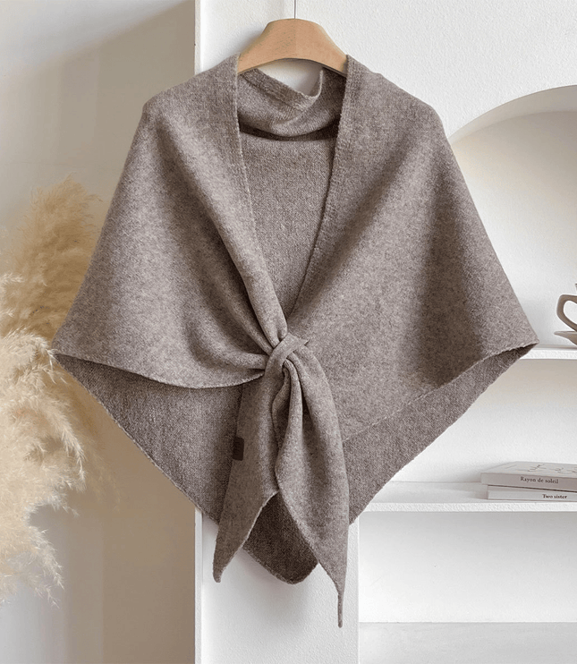 Women's Knitted Shawl Cape with Front Knot