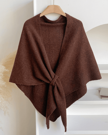 Women's Knitted Shawl Cape with Front Knot